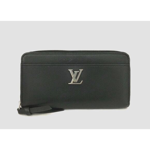 Black LV Louis Vuitton Portefeuille Lockme Leather Zip Around Long Wallet - Picture 1 of 8